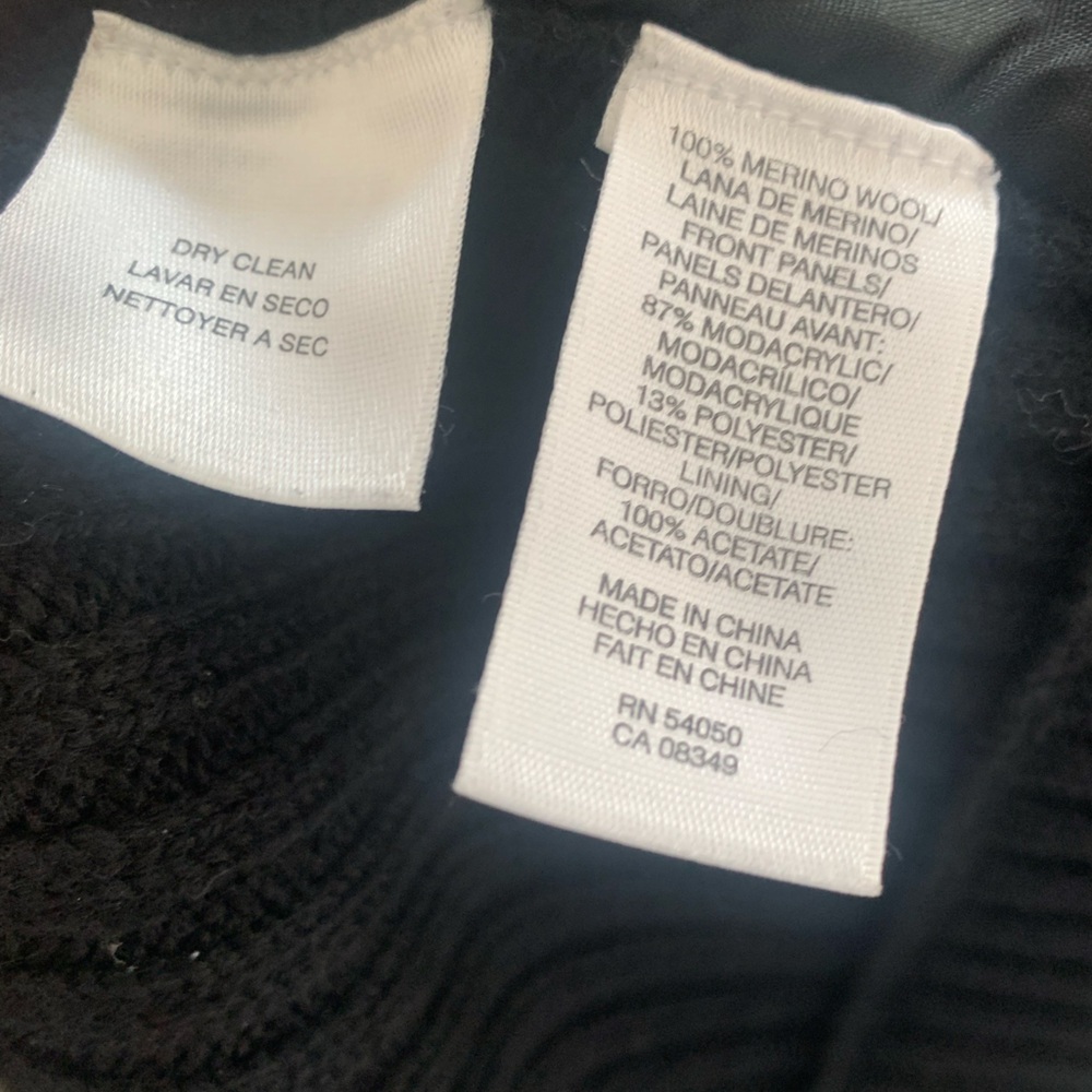 Jones NY Signature Black 100% Merino Wool Faux Fur Zip Up Sweater Jacket Sz L - Picture 6 of 7